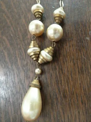 Vintage Faux Pearl Gold Toned Metal Necklace Jewelry Easter Gift • $74.99