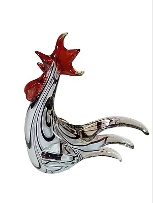 Murano Style Hand Blown Glass Chicken Hen Rooster Figurine Black White Red VTG • $45.99