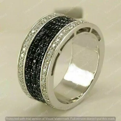 Men's Wedding Pinky Ring 2CT Round Simulated Black Diamond 14k White Gold Finish • $78.28