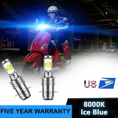 For Vespa Moped Scooter LED Headlight Bulbs 2x BA20D S2 H6 80W Ice Blue 8000K • $20.79