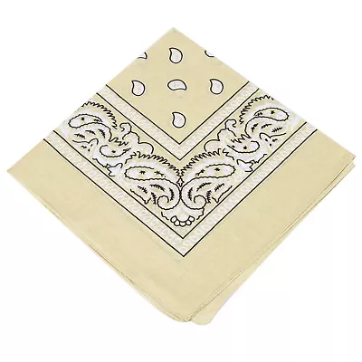 54cm Square Bandana Paisley Print Scarf Biker Neckerchief 100% Cotton SAND BEIGE • £2.99