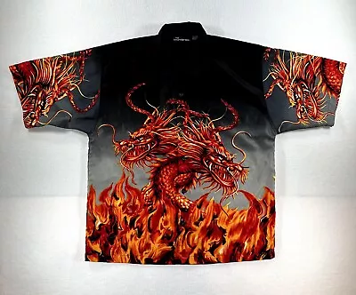 Vintage No Boundaries Shirt Mens Large Black Dragon Flames Y2K Bowling 90s • $19.99