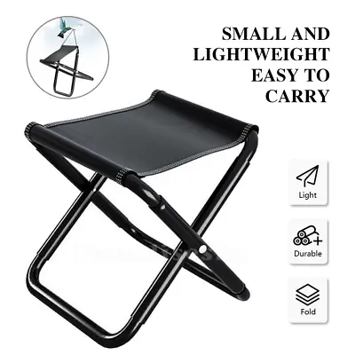 Portable Folding Stool Outdoor Fishing Camping Picnic Travel Beach Chair Black • £6.99