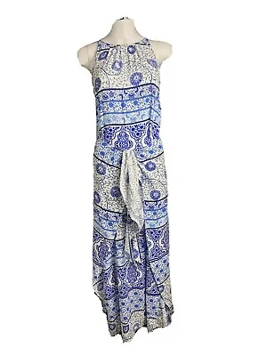 £22.71 • Buy Label Of Love Size S (10/12) Blue & White Maxi Front Split Wrap Dress