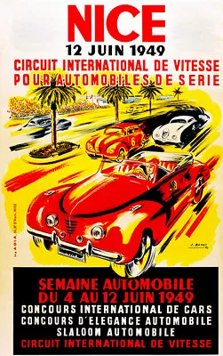 1949 Concours D'Elegance - Nice International Speed Circuit - Promotional Poster • $9.99