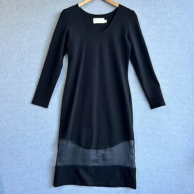 Kuwaii Dress Womens Sz 10 Black Long Sleeve Sheer Cut Out Midi Stretch • $59.99