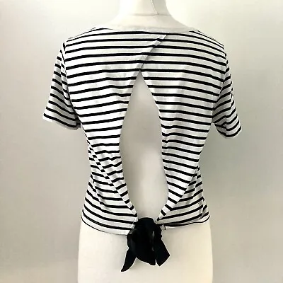 Miss Selfridge Size 10 Black White Striped Top With Open Back 100% Cotton • £2.99