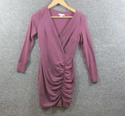 Kookai Sheath Cling Dress Size 1 Long Sleeve V Neck Burgundy Stretch Womens • $34.99