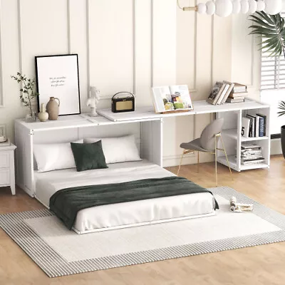 DIY Murphy Bed Queen Size Platform Bed Frames W/ Rotable Desks Bedroom Furniture • $739.99