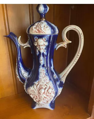 Italy 71 Large Jug With Lid Or Coffee Urn Collectable Navy/beige Capodimonte • $125