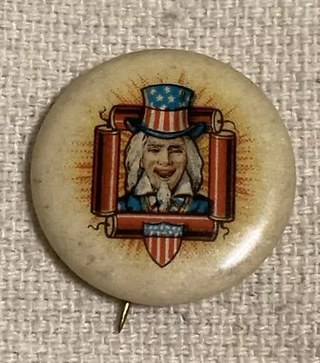 Vintage Uncle Sam Button Pin 4th Of July Fireworks Patriotic Ww1 Era Pin Back • $95