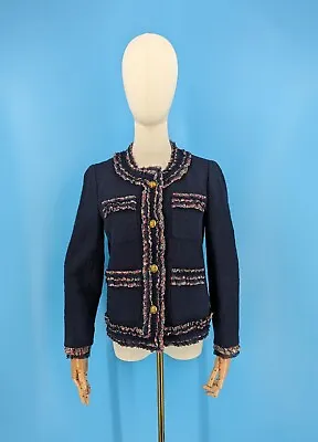 J Crew 4 Lady Jacket Tweed Navy Blue Liberty Trim Ruffles • $105