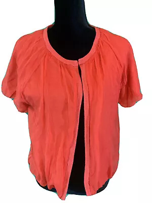 J Crew Short Sleeve Silk Cardigan Red Orange Sz L Lining Wool Cashmere Blend • $20