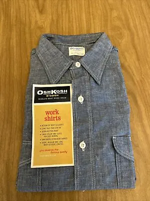 $99.99 • Buy Vtg 60s 70s OshKosh Chambray Work Shirt 16 1/2 L NOS New With Tags Union Made