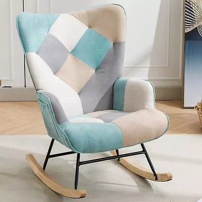 Fabric Sofa Chair Modern Patchwork Accent Chair With Solid Wood Armrest. • $159