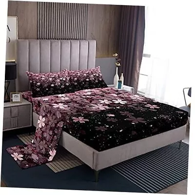 Cherry Blossom Bed Sheets Pink Flower Sheet Set Petal Floral Full Multi 67 • $56.98