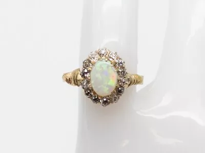 Antique 1880s $3K 1.50ct Natural OPAL Mine Cut Diamond 18k Yellow Gold HALO Ring • $650