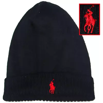 Black Polo Ralph Lauren Beanie Hat - Red Embroidered Pony Logo • £18