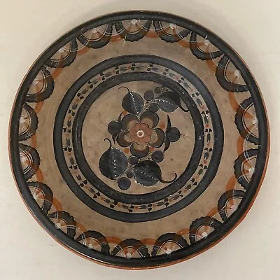 Tonala Flower Plate Hand Painted Clay Wall Decor Signed FB Mexico 12.5 Vintage • $39.95