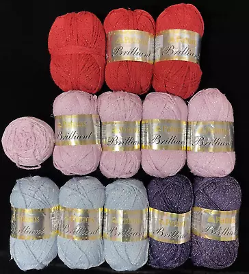 LOT OF 13 Skeins Patons BRILLIANT Sparkling Yarn Red Blue Rose Plum SIZE 3 LIGHT • $27.99