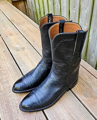 Vintage Lucchese Exotic Full Smooth Ostrich Roper Cowboy Boots Black Size 7 D • $149.95