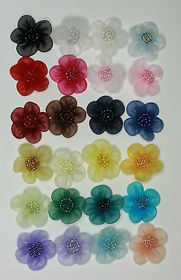 5 Pieces X  New Beaded Organza Flowers Sew On Appliques (24 Colors) Size : 1  S • £2.99