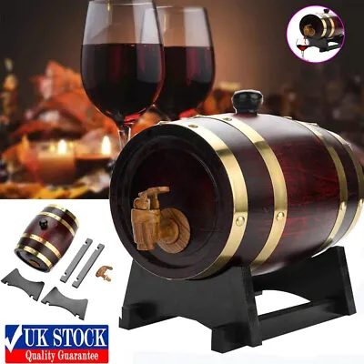 1.5 Litre Oak Wooden Whiskey Barrel Decanter Beer Wine Drinking Dispenser • £17.99