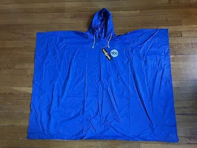 VINTAGE Aqua Sheen Poncho One Size Blue Snaps Hood ABC TV New York News Weather • $26