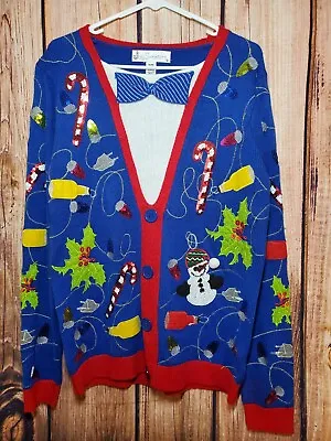 Jolly Sweaters Ugly Christmas Sweater Adult MEDIUM Bow Tie Beer Bottles Snowman • $18