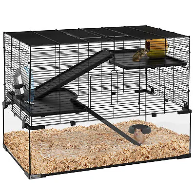 PawHut 3 Tiers Hamster Cage W/ Deep Glass Bottom Dish Hut 78.5 X 48.5 X 57cm • £99.99