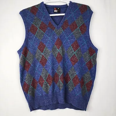 Robert Bruce Vest Mens XXL Blue V Neck Argyle Pullover Sweater USA Made • $24.95