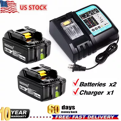 2Pack Battery & CHARGER For Makita 18V 8Ah LXT Li-Ion BL1830 BL1850 BL1860 Tool • $60.98