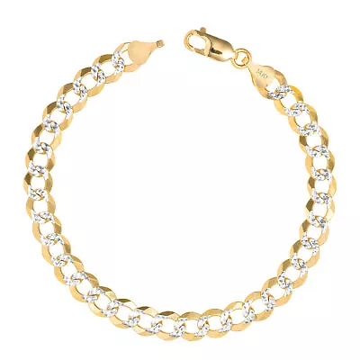 14K Yellow Gold Solid Mens 7mm Diamond Cut Pave Cuban Curb Chain Bracelet 7 - 9  • $644.99