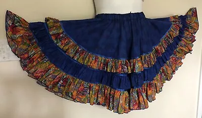 Vtg Square Dancing Full Circle Skirt Sz M - L Polka Dot Blue Butterfly Ruffles • $12.85