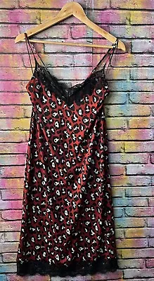 ZARA Slip Dress Leopard Print Cami Spaghetti Straps Midi Dress Red Black Small • £25