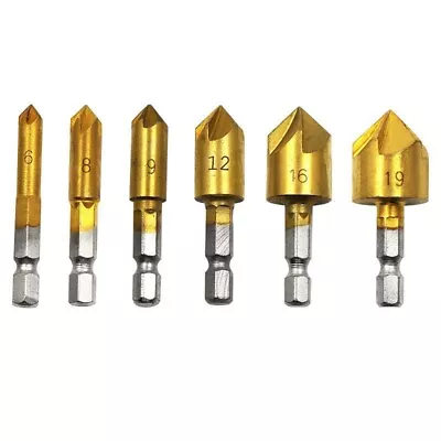 6× Chamfer Countersink Deburring Drill Bit Set Crosshole Cutting Metal Tool Kit • $7.99