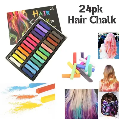 Hair Chalk Set 24pk Temporary Hair Colour Dye Soft Pastels Instant Hair Dye Kit • £3.79