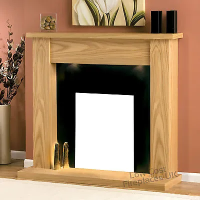Electric Oak Surround Black Flat Wall Fire Fireplace Suite Spotlights Lights 48  • £535