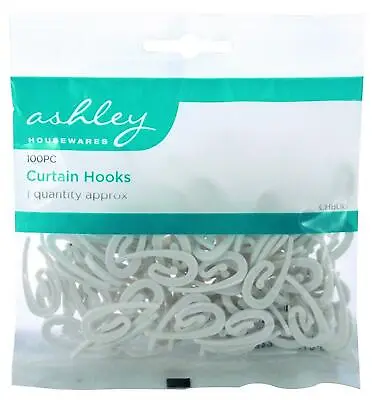 Curtain Hooks 100 Pieces White Plastic Hooks Nylon Curtain Gliders ASHLEY • £2.45