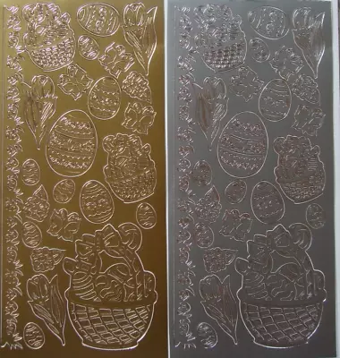 2 Sheets Assorted Easter Basket And Egg Peel-offs Motifs Silver And Gold Pk 35 • £2.65