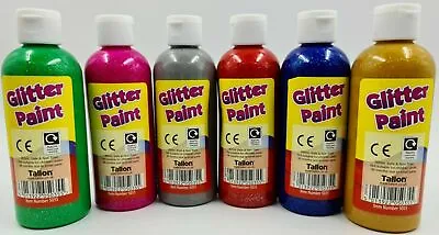 £13.95 • Buy 6 X Craft Ready Mixed Poster Paints 200ml GLITTER Silver Red Gold Blue Green 