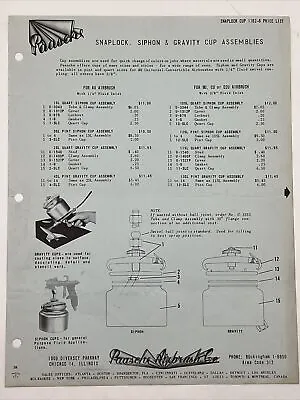 1959 PAASCHE AIRBRUSH CO Snaplock Siphon & Gravity Cup Assemblies SALES BROCHURE • £16.09