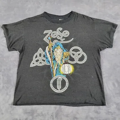 Vtg Led Zeppelin Zoso Wizard Band Tee Made In USA Single Stitch Large Royal • $124.95