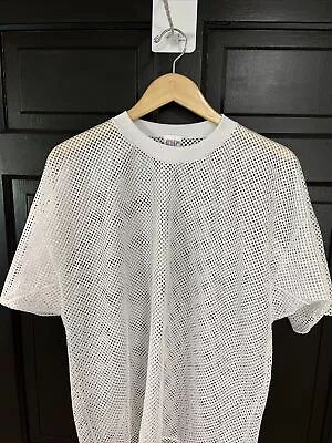 Vintage Indy Knit USA Mesh Waffle Knit Jersey Shirt Mens Large Grunge White 90’s • $15.95