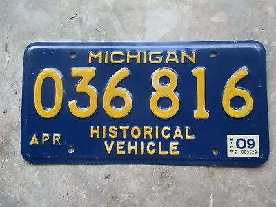 Michigan 2009 Historical Vehicle  License Plate #    036 816 • $36