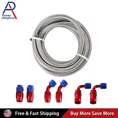 Stainless Steel Braided 4/6//8/10AN CPE Fuel/Oil/Gas Hose Line & Fittings Kit • $47.99