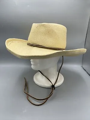 SHADY BRADY Cowboy Western Panama Straw Hat Vintage USA Rafting Tube Leather • $44.95