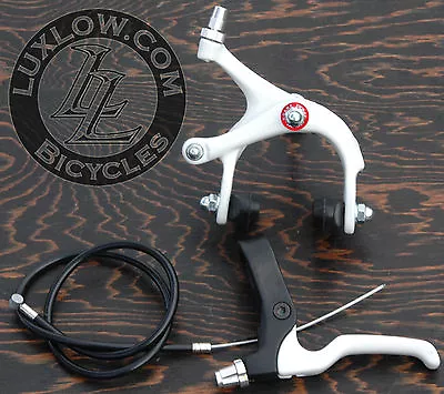 White 700c Fixie Frt Brake Lever Cable Caliper Fixed Gear Bicycle Track RoadBike • $47.44