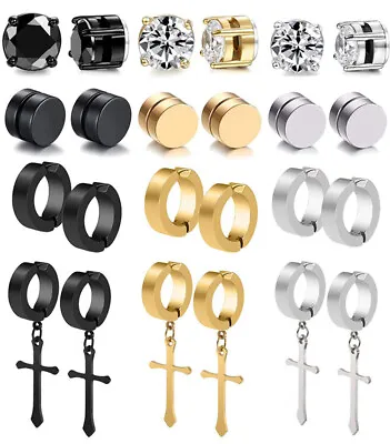4 Pair Stud Earrings For Men Women Stainless Steel Non Pierced Magnetic Fake Set • $6.62