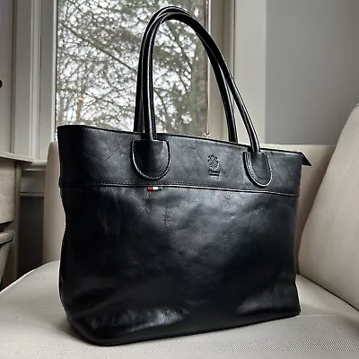 Vera Pelle Everyday Large Tote Bag Black Leather Italy Shoulder Purse Organizer • $74